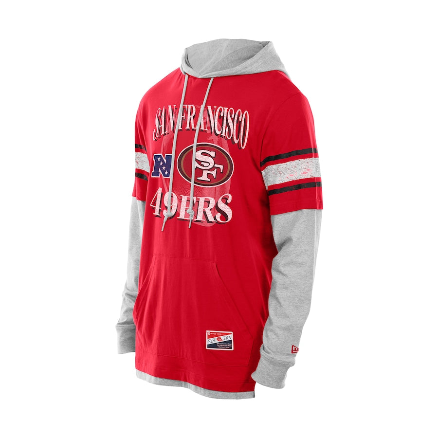 New Era Men San Francisco 49ers Twofer Layered Long Sleeve Hoodie T-Shirt product image 1, provided for visual reference and
