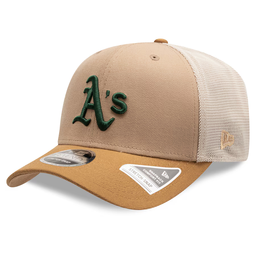 New Era Athletics 9SEVENTY Trucker Stretch-Snap Hat - Stone product image 2, provided for visual reference and product