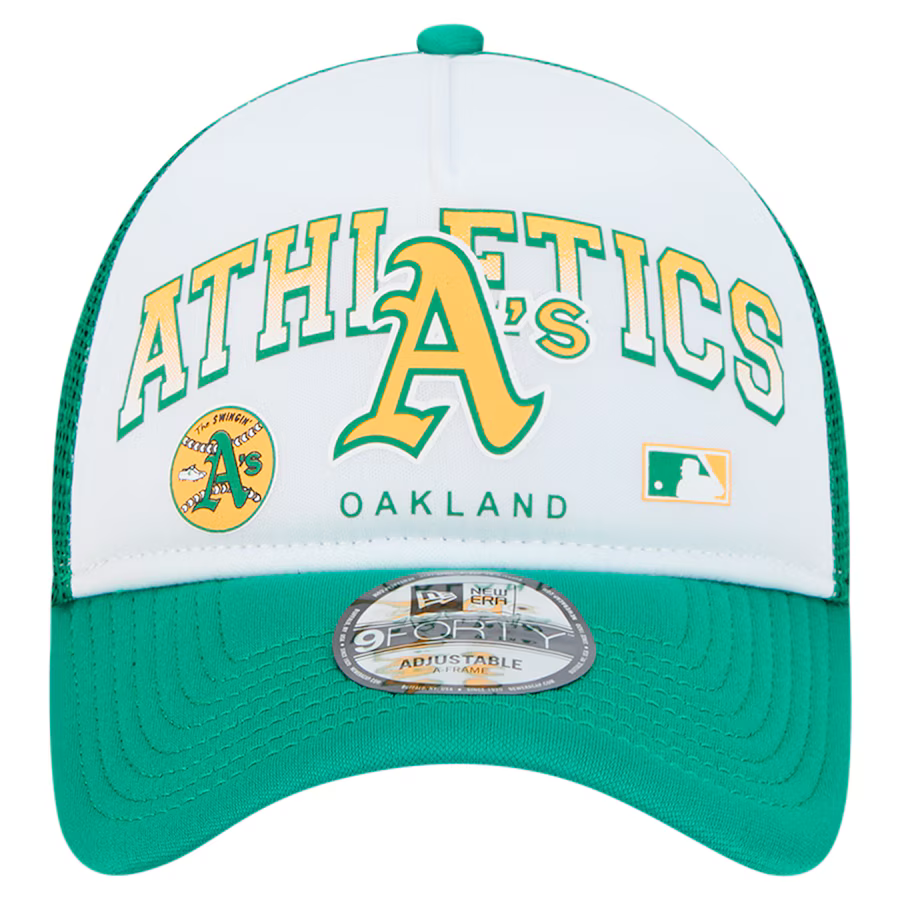 New Era Oakland A's Retro Wordmark 9FORTY A-Frame Trucker Adjustable Hat product image 2, provided for visual reference and