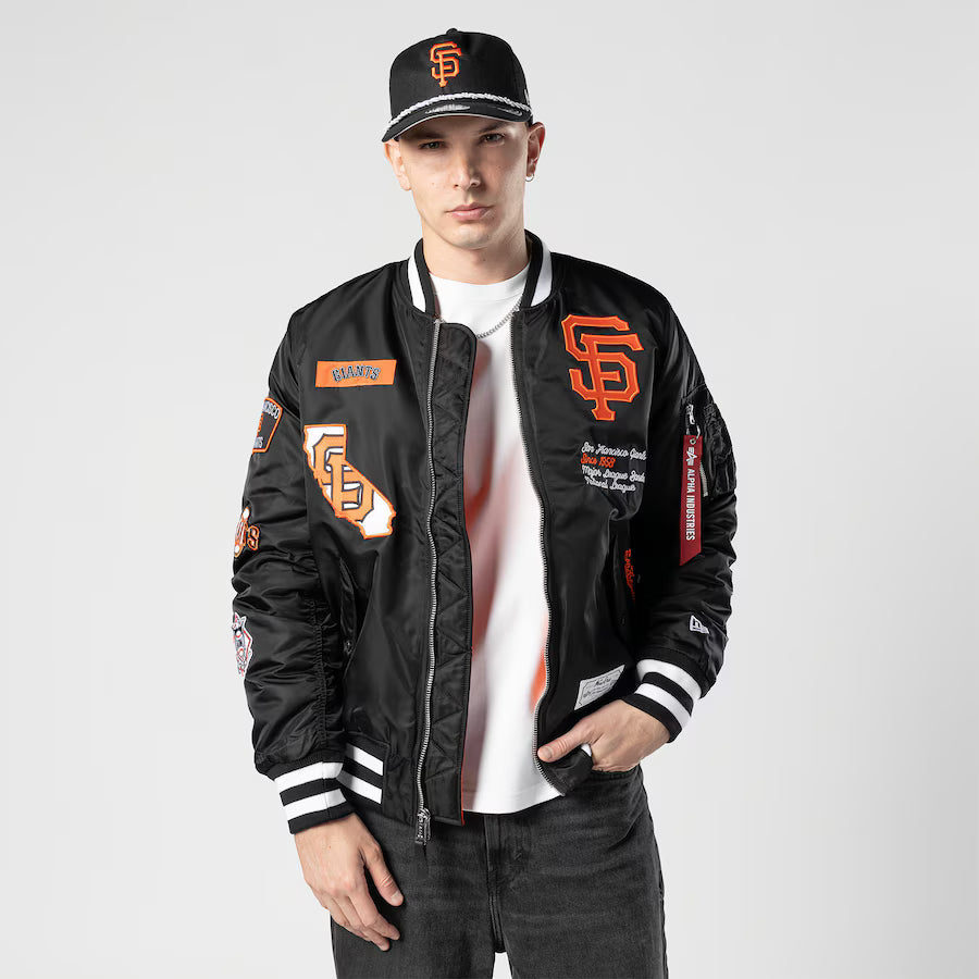 New Era Alpha Industries San Francisco Giants Bomber Jacket - Black product image 6, provided for visual reference and