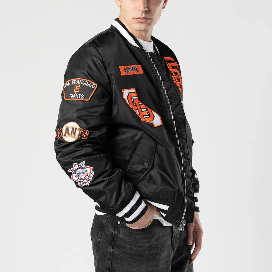 New Era Alpha Industries San Francisco Giants Bomber Jacket - Black product image 3, provided for visual reference and