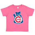 Chicago Cubs Toddler Pink Waving Bear Soft Grape T-Shirt product image 1, provided for visual reference and product detail