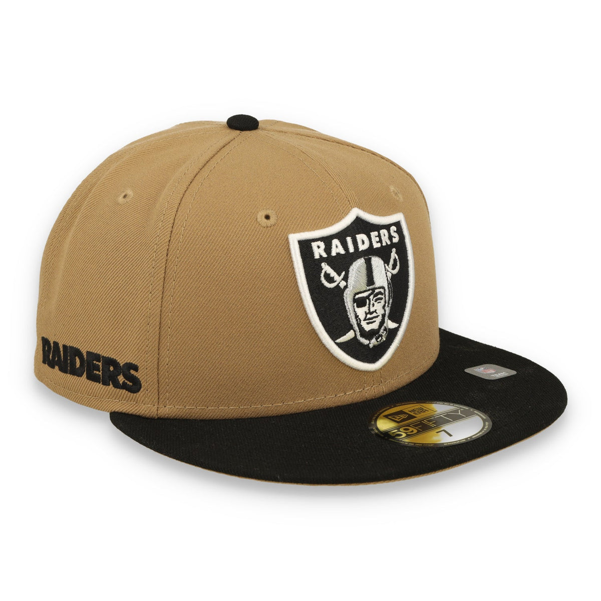 New Era Las Vegas Raiders Wordmark Side Patch 59FIFTY Fitted Hat-Camel product image 1, provided for visual reference and