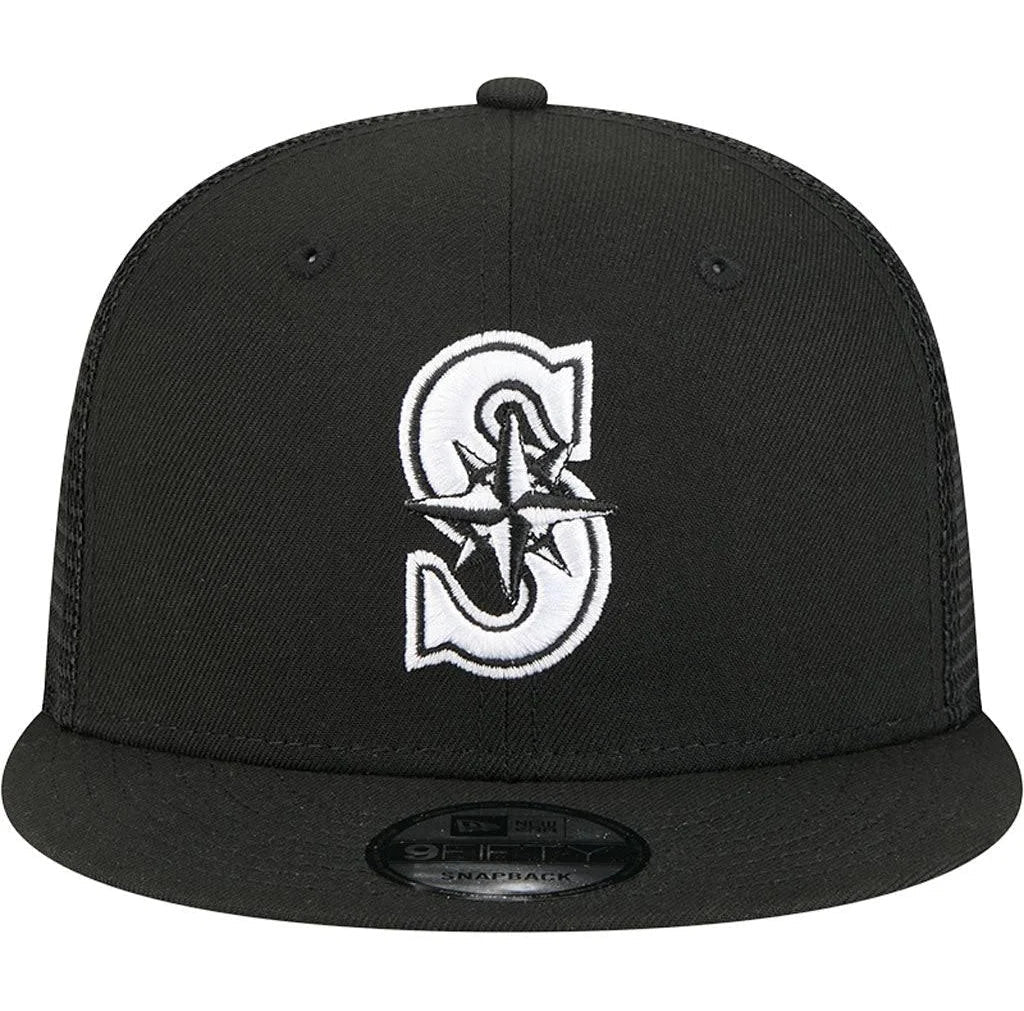 New Era Seattle Mariners 9FIFTY Trucker Snapback Hat - Black/White product image 3, provided for visual reference and