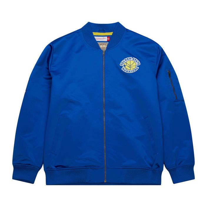Mitchell & Ness Golden State Warriors Lightweight Satin Bomber Vintage Logo Jacket product image 1, provided for visual