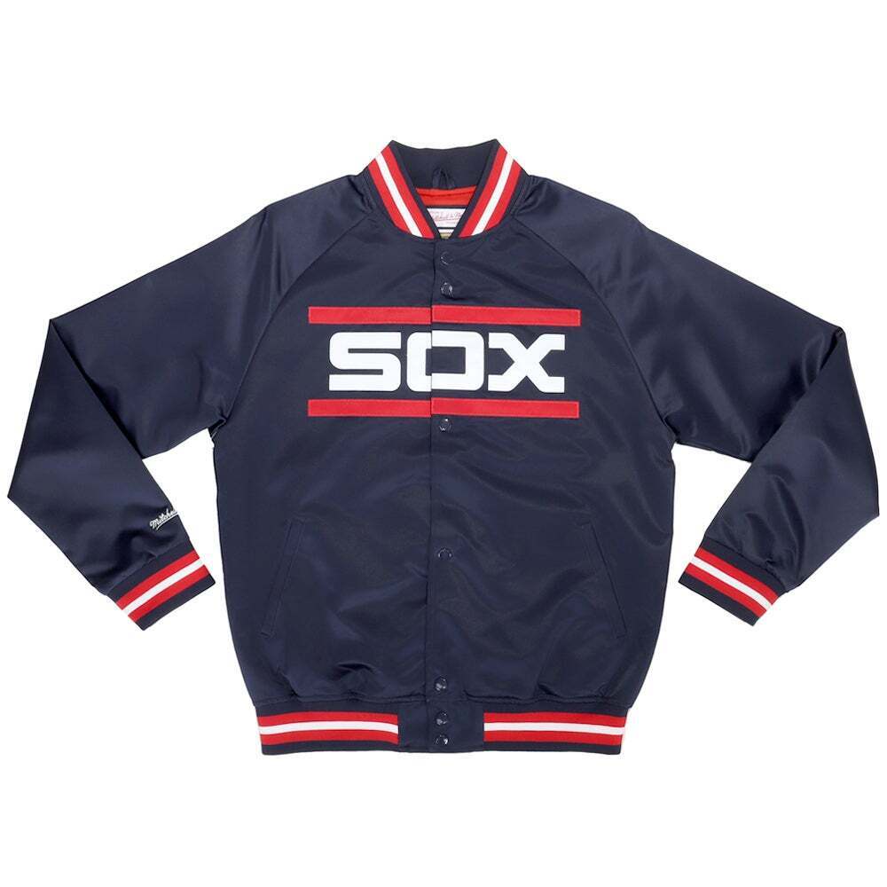 Chicago White Sox Navy Batterman Satin Jacket product image 1, provided for visual reference and product detail review