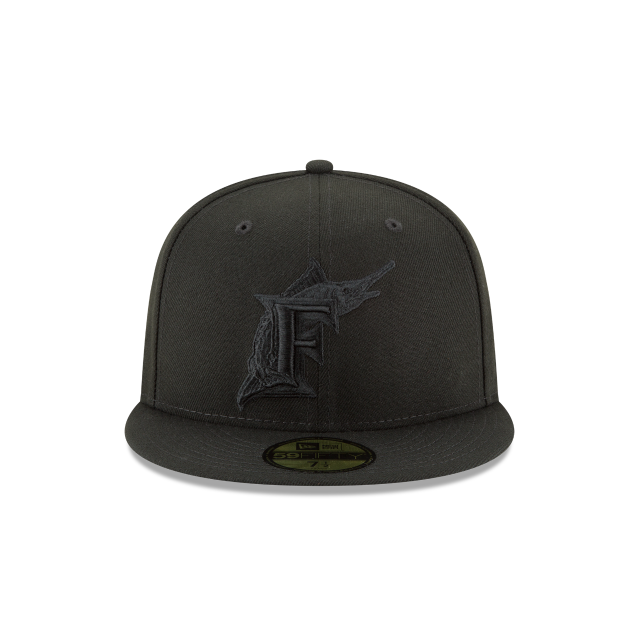New Era Florida Marlins 59FIFTY Fitted Hat- BLACK ON BLACK product image 3, provided for visual reference and product detail