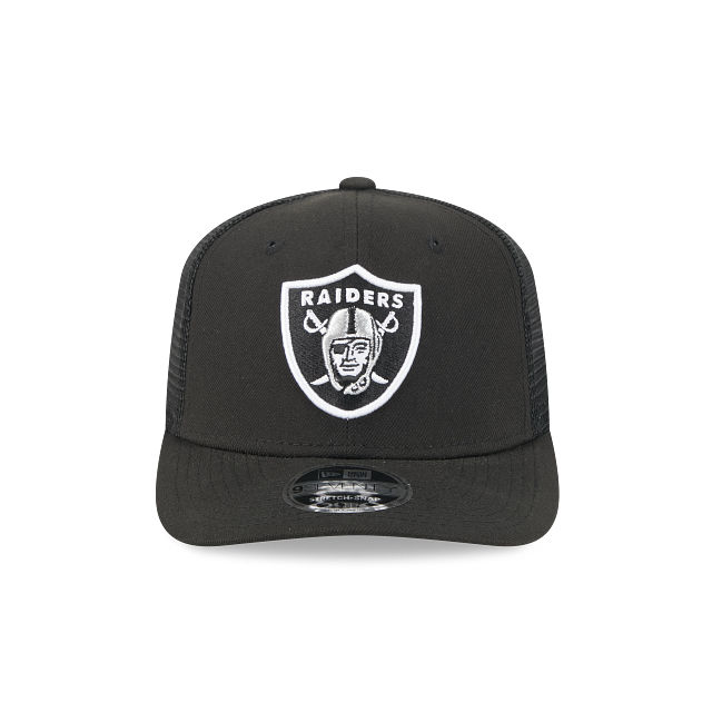 New Era Las Vegas Raiders 9SEVENTY Trucker Stretch-Snap Adjustable Hat- BLACK product image 2, provided for visual reference