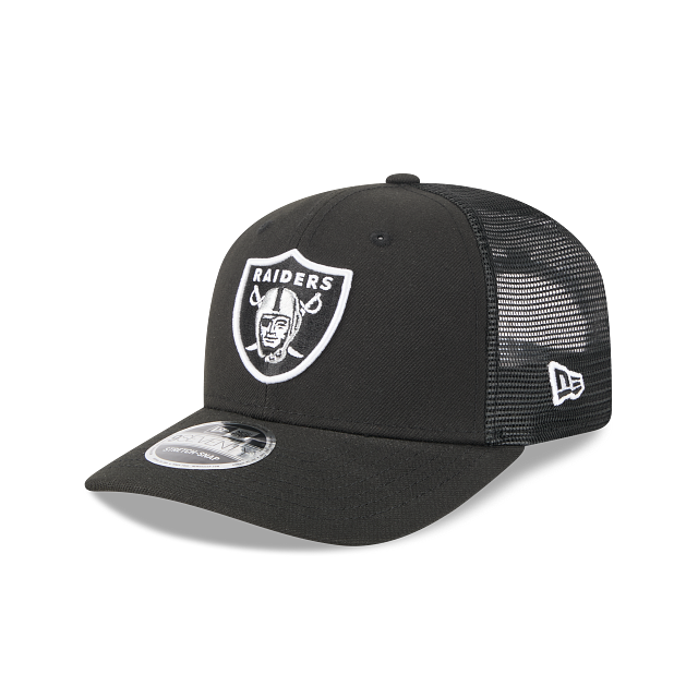 New Era Las Vegas Raiders 9SEVENTY Trucker Stretch-Snap Adjustable Hat- BLACK product image 1, provided for visual reference