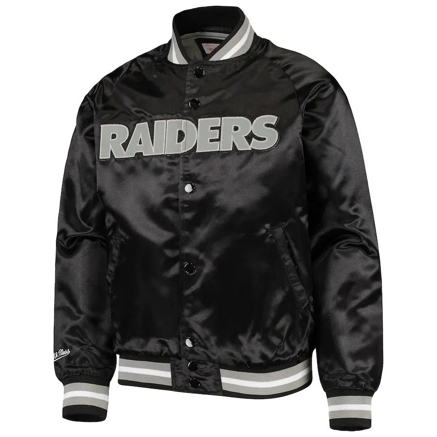 Mitchell & Ness Youth Las Vegas Raiders Lightweight Satin Raglan Full-Snap Jacket-Black product image 1, provided for visual