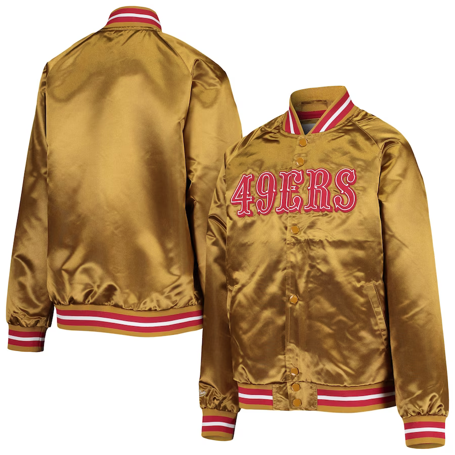 Mitchell & Ness Preschool San Francisco 49ers Lightweight Satin Raglan Full-Snap Jacket-Gold product image 3, provided for